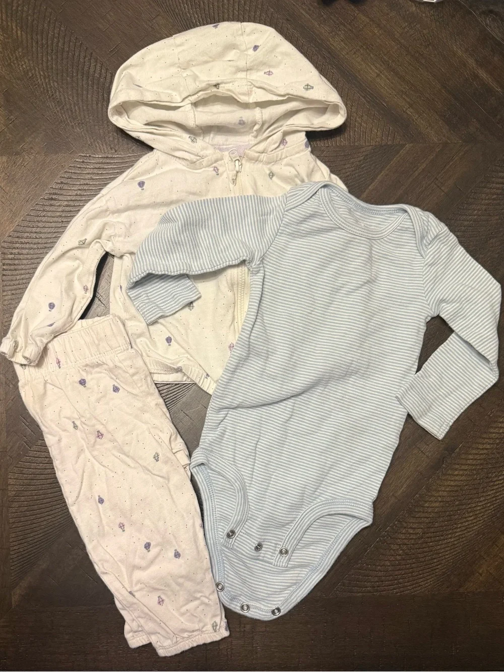 Kids Hooded Jacket, Pants and Long-Sleeve Bodysuit Set - White & Light Blue